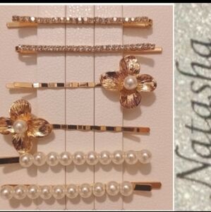 6 Vintage Style Gold Hair Clips, Pearl, Diamond, Flower Natasha (Nordstrom)
